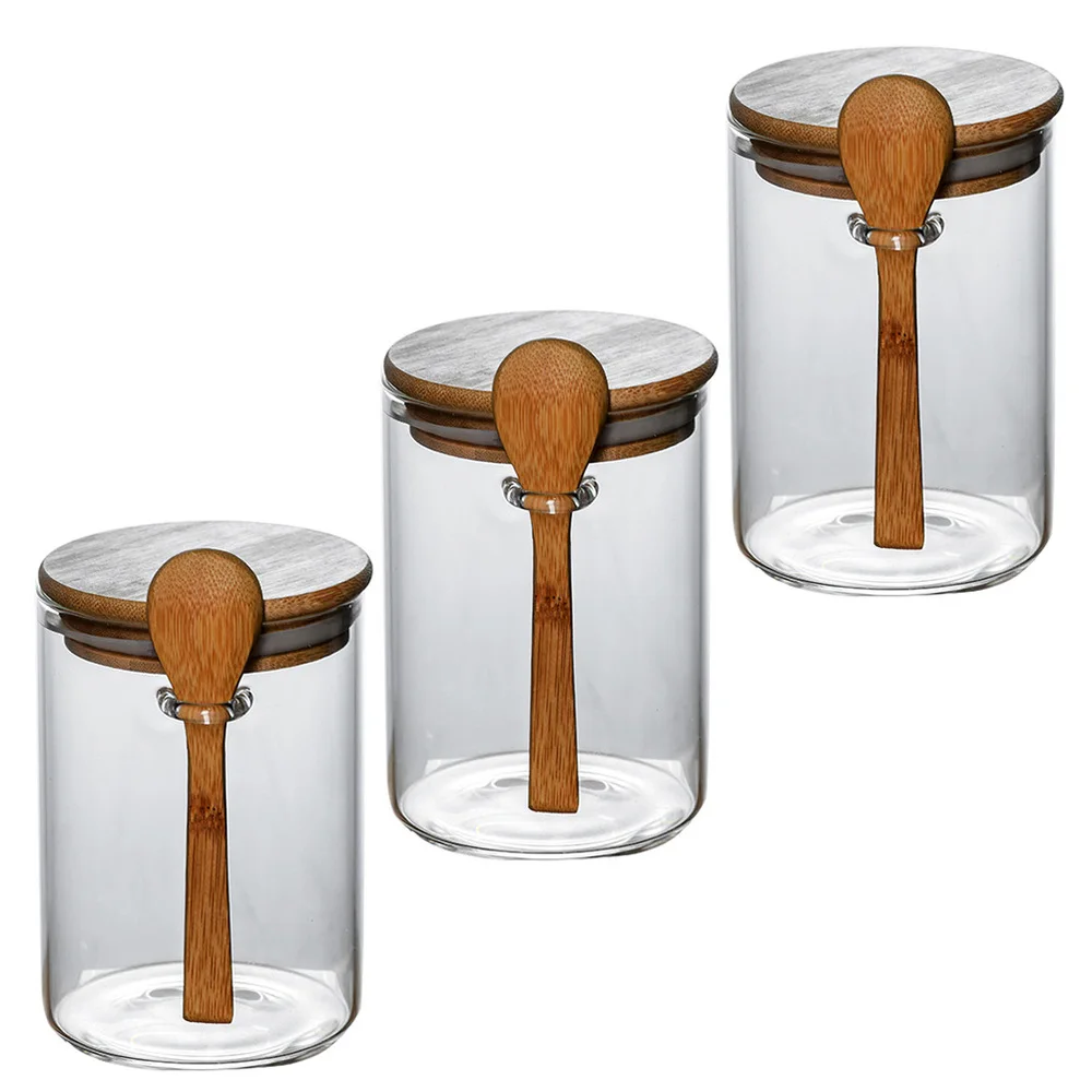 

3pcs Kitchen Storage Jars Wood Lid Containers Coffee Beans Storage Cans
