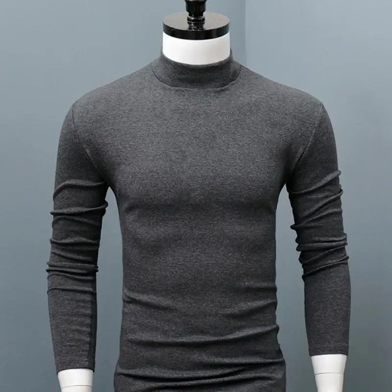 Men Shirt Sweater Solid Color Half High Collar Casual Slim Long Sleeve Keep Warm Tight Shirt Male for Men Clothes Inner Wear 2Xl