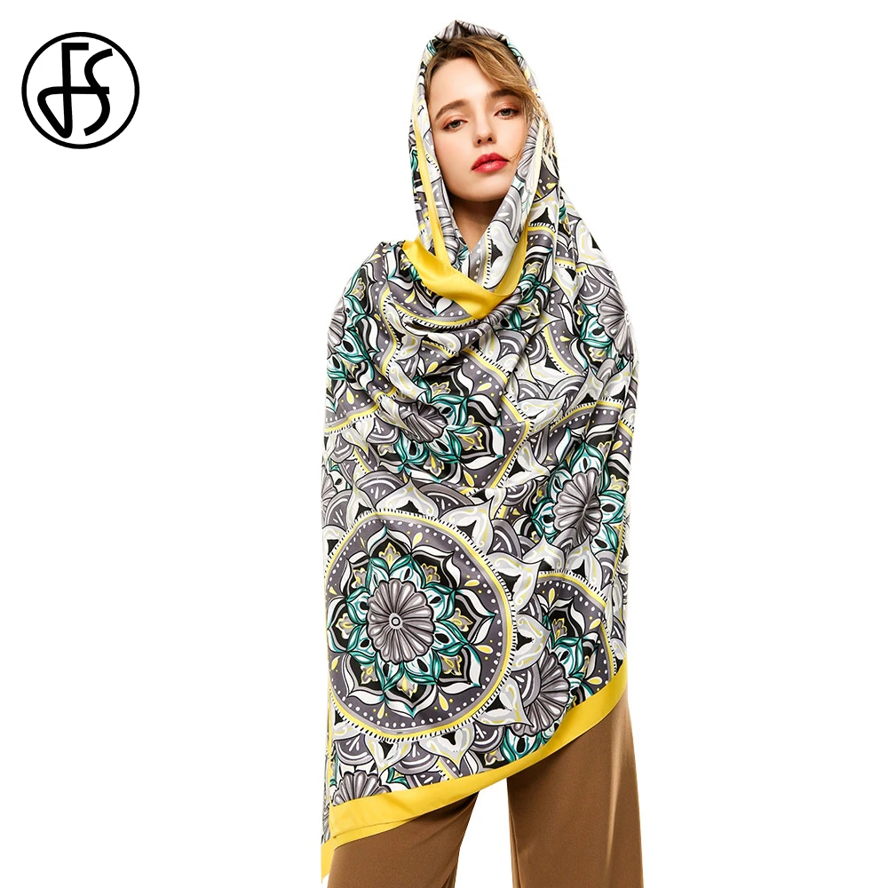 Женский хлопковый шарф с принтом FS зеленый или оранжевый пляжный цветочным