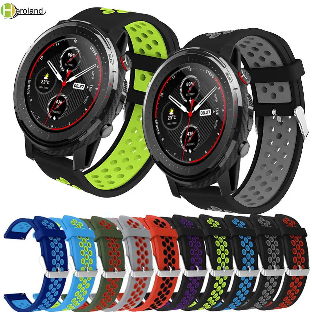 Ремешок сменный для Xiaomi huami Amazfit Stratos 3 2 2S pace силиконовый браслет Galaxy Watch 46 мм 22
