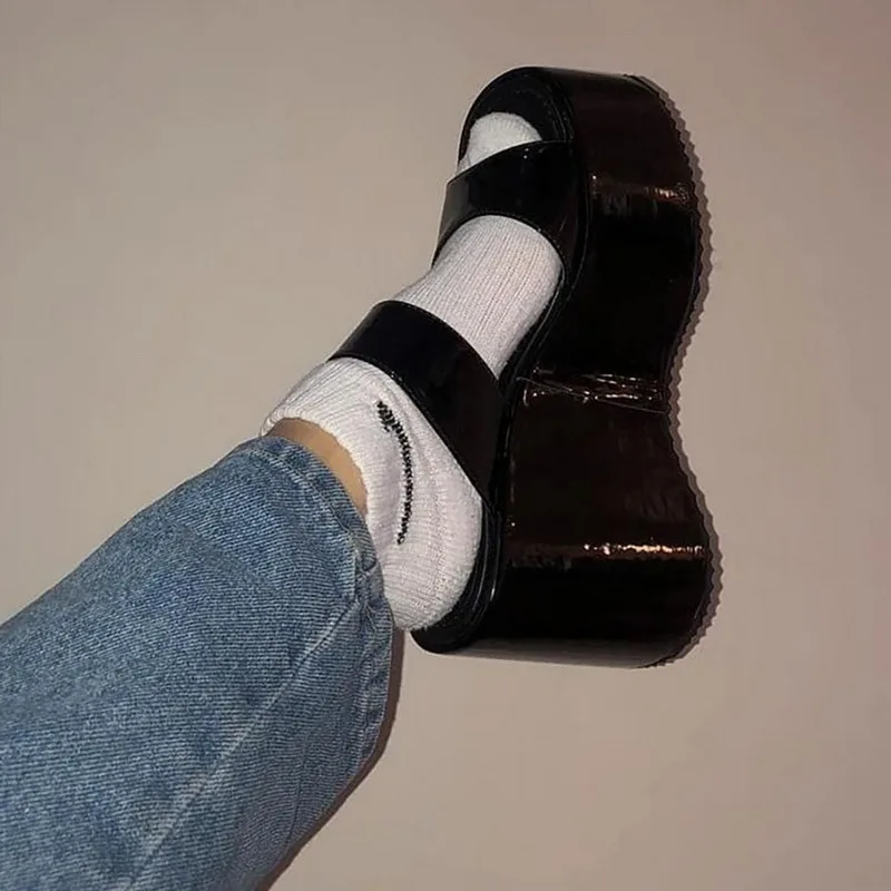 

2021 Plus Size 35-42 Shoes Women High Platform Black Cosplay Wedges Heels Sandal Slippers Summer Outdoor Slides