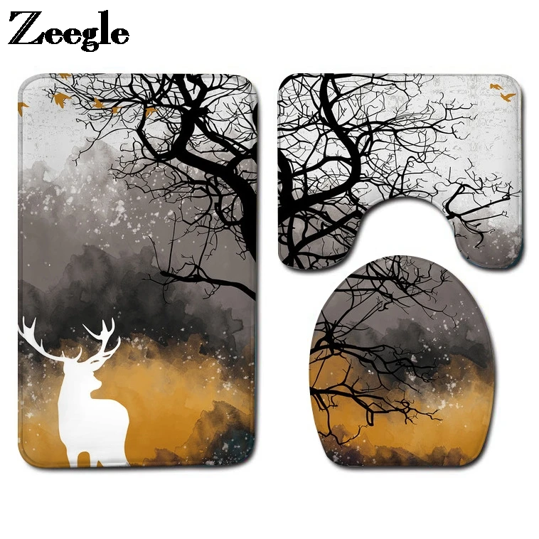 

Домашний Декоративный Коврик для ванной, нескользящий напольный ковер и чехол на сиденье унитаза, моющийся коврик для ванной, фланелевый ко...