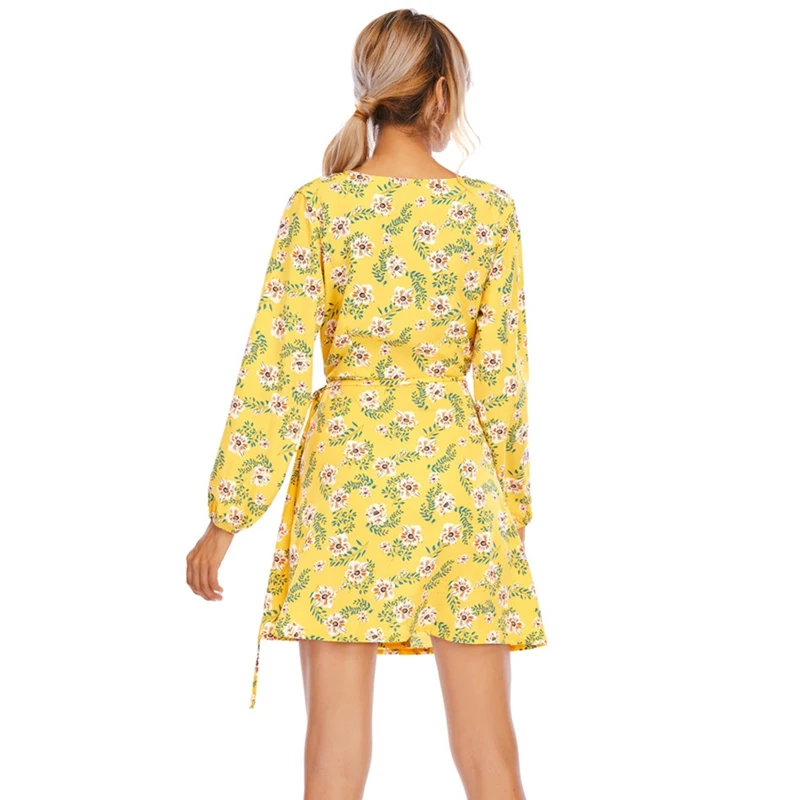 

Women V-neck Casual Dot Print Dress Long-sleeved Dresses For Ladies