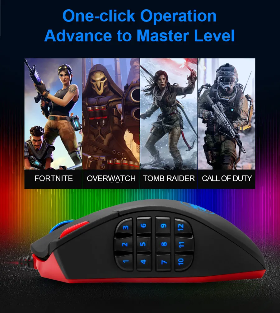 Redragon Perdition M901 Проводная игровая мышь USB 24000 dpi 19 кнопок программируемая игра с подсветкой Эргономичный ноутбук