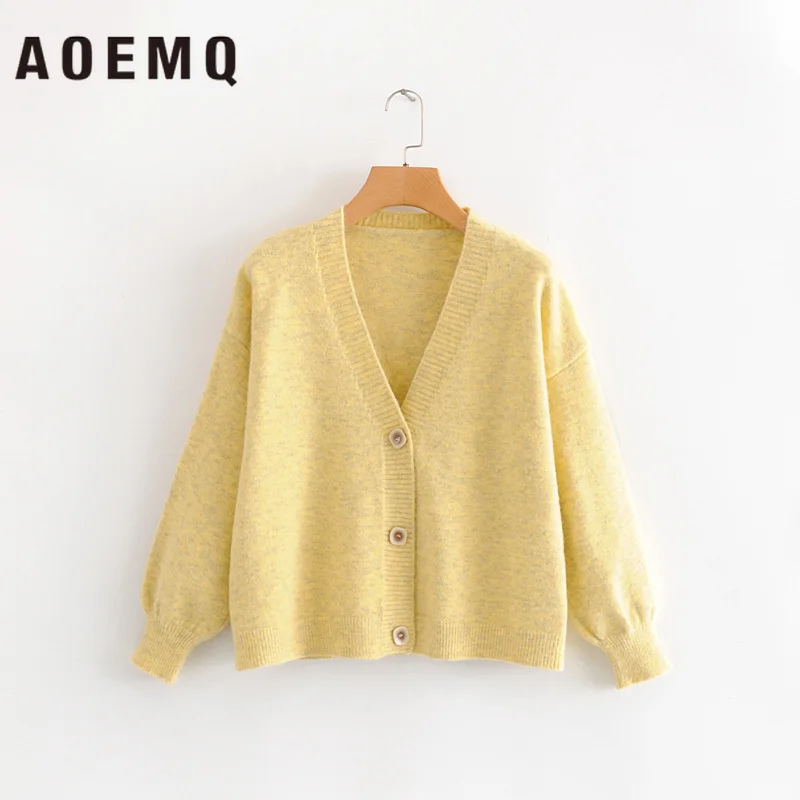 AOEMQ Casual Sweaters Sweet Japan Candy Color Puff Sleeve Girl Outwear Winter Cardigan Birthday Present |