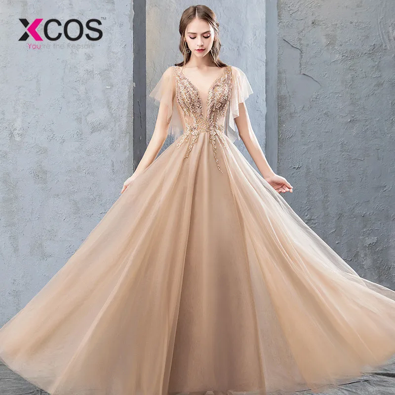 XCOS 2019 новые тюлевые элегантные вечерние платья с глубоким v образным вырезом