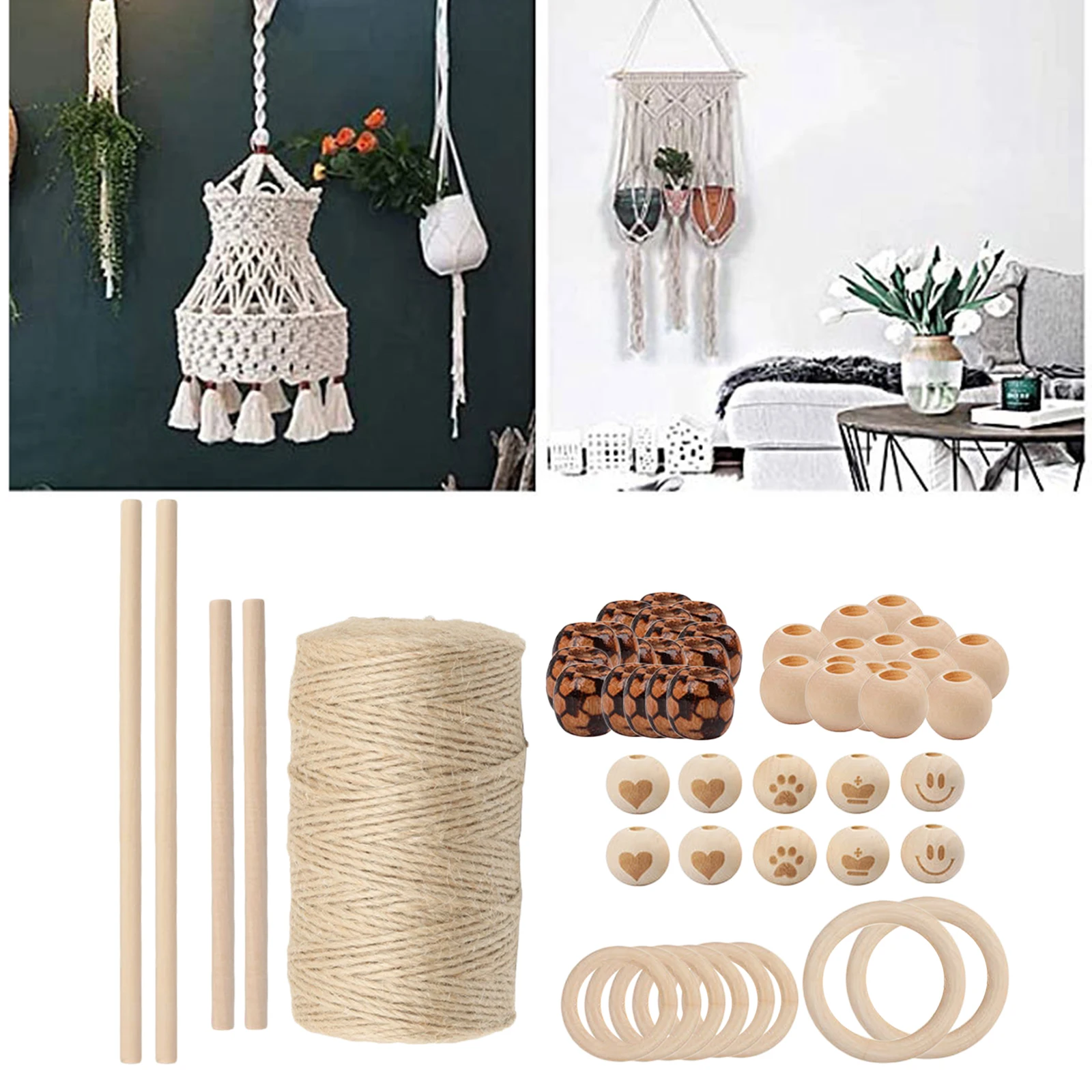 

DIY Macrame Cord Kit Wooden Bead for Crafts Plant Hangers Wedding Dcor