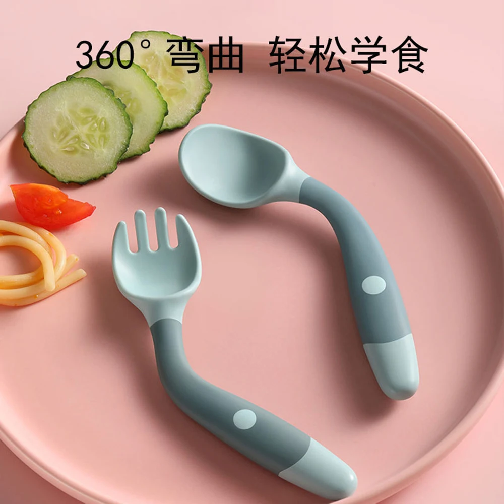 

Safe Silicone Baby Bendable Spoon Fork Set For Toddler Learn To Eat Training Utensils Set With Box Infant Feeding Tableware