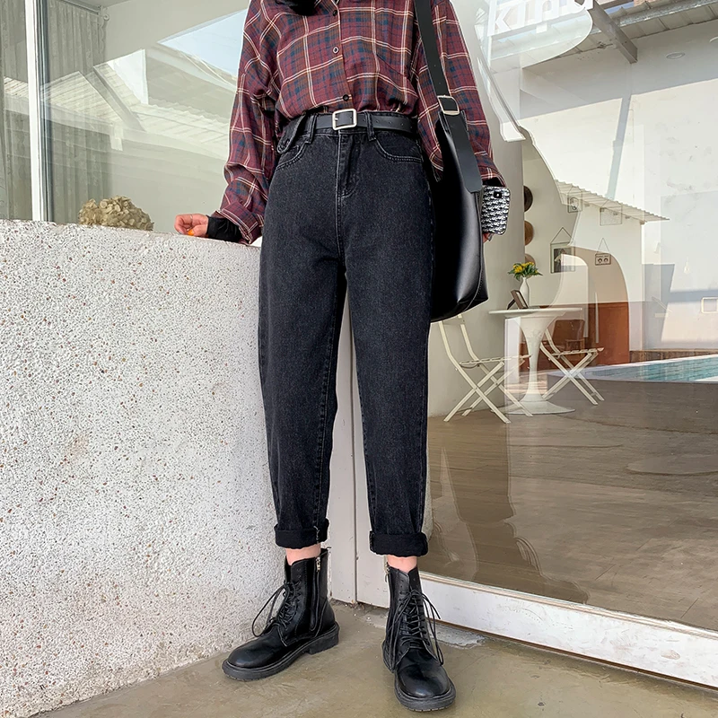 Женские джинсы с высокой талией в Корейском стиле Шаровары свободного покроя