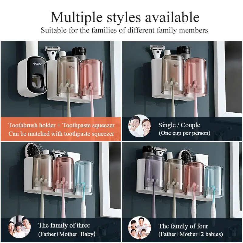 

Wall-Mounted Toothbrush Storage Holder Automatic Toothpaste Squeezer Dispenser Multi-Function Bathroom Accessories Organizer Set