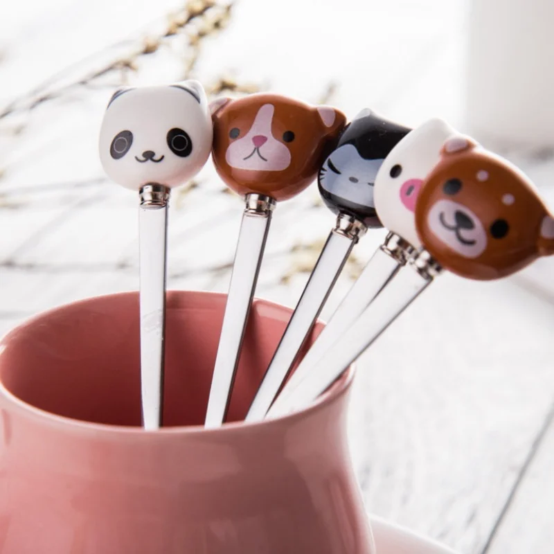 Кофейная ложка из нержавеющей стали с милыми животными детская для супа столовая