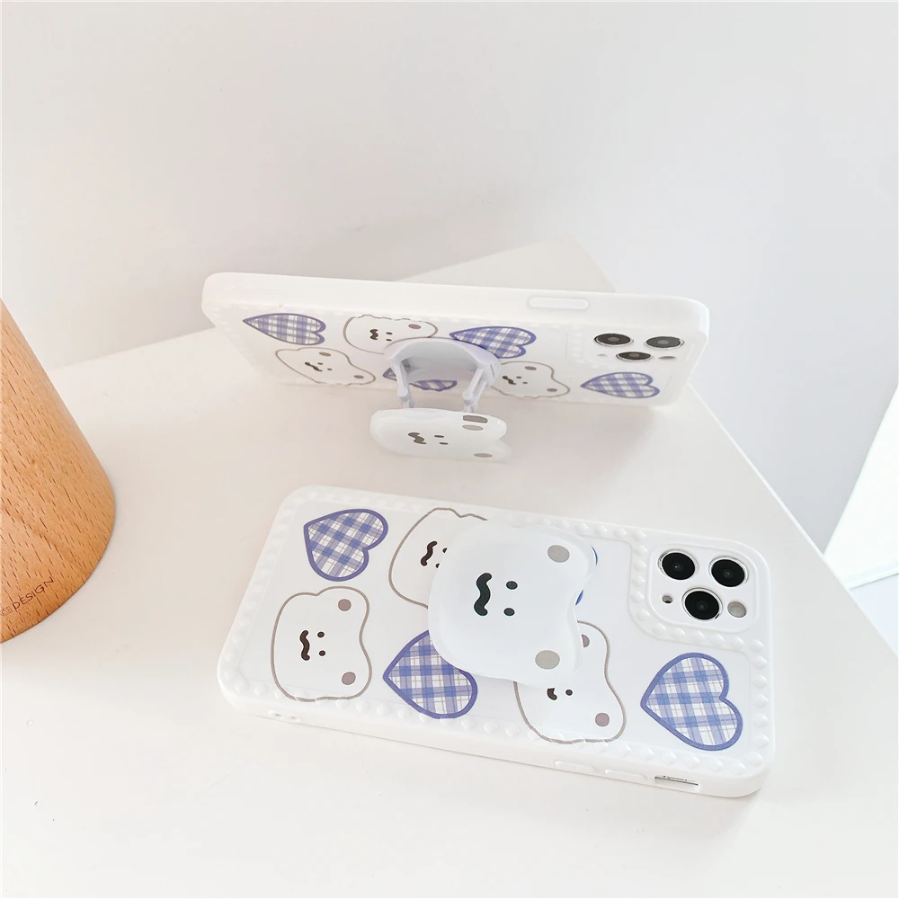 

Cute Cartoon Milk Tea Bear Bracket Phone Case For iPhone 12 11 Pro Max XR X XS Max 7 8 Puls SE 2020 Cases Soft Silicone Cover