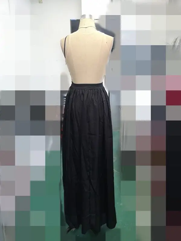 Женское длинное платье с открытой спиной черное элегантное макси высокой талией - Фото №1