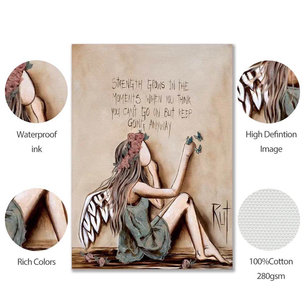 Плакаты на холсте с ангельскими крыльями и девушками винтажные настенные