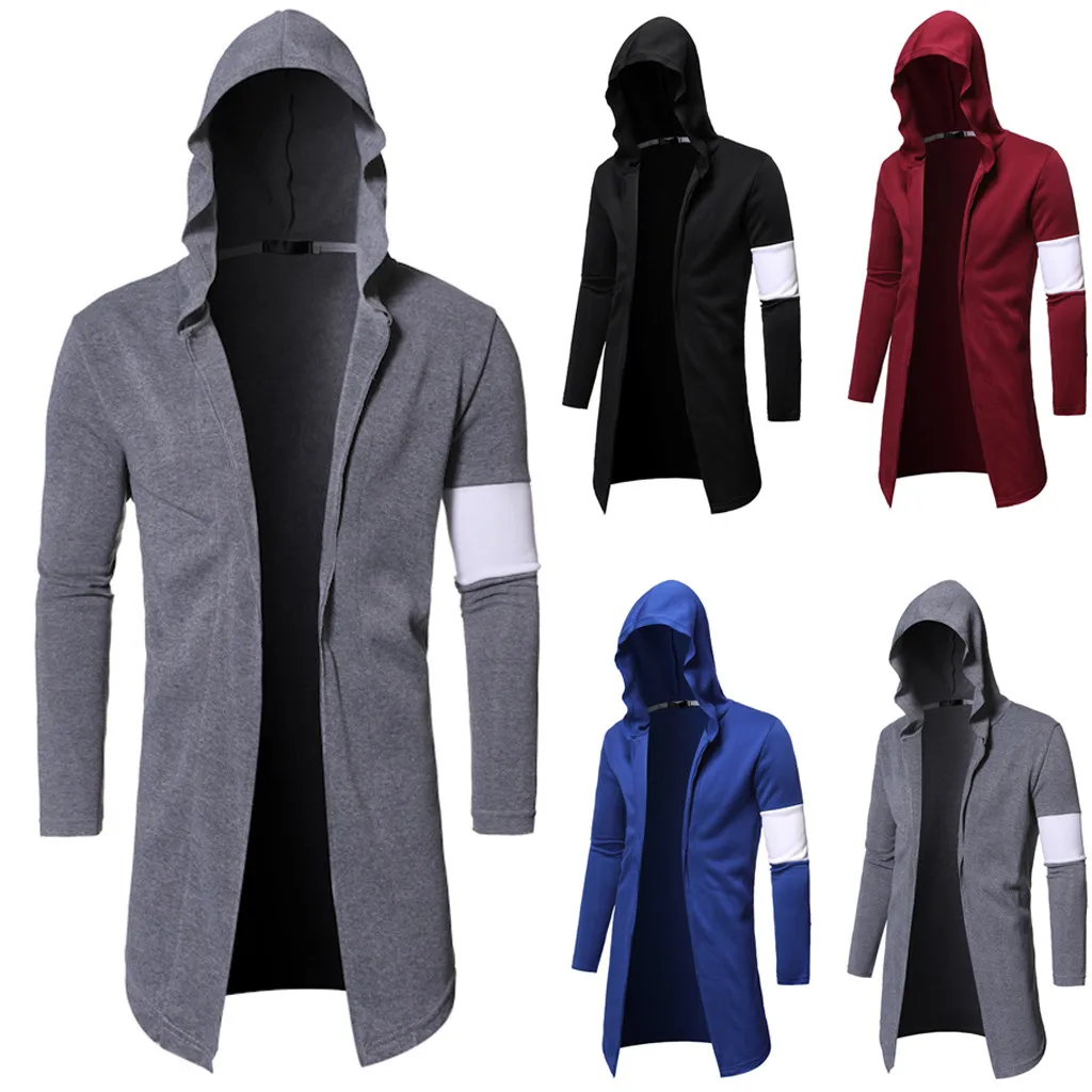 Мужской длинный кардиган с отложным воротником винтажный свободный однотонный