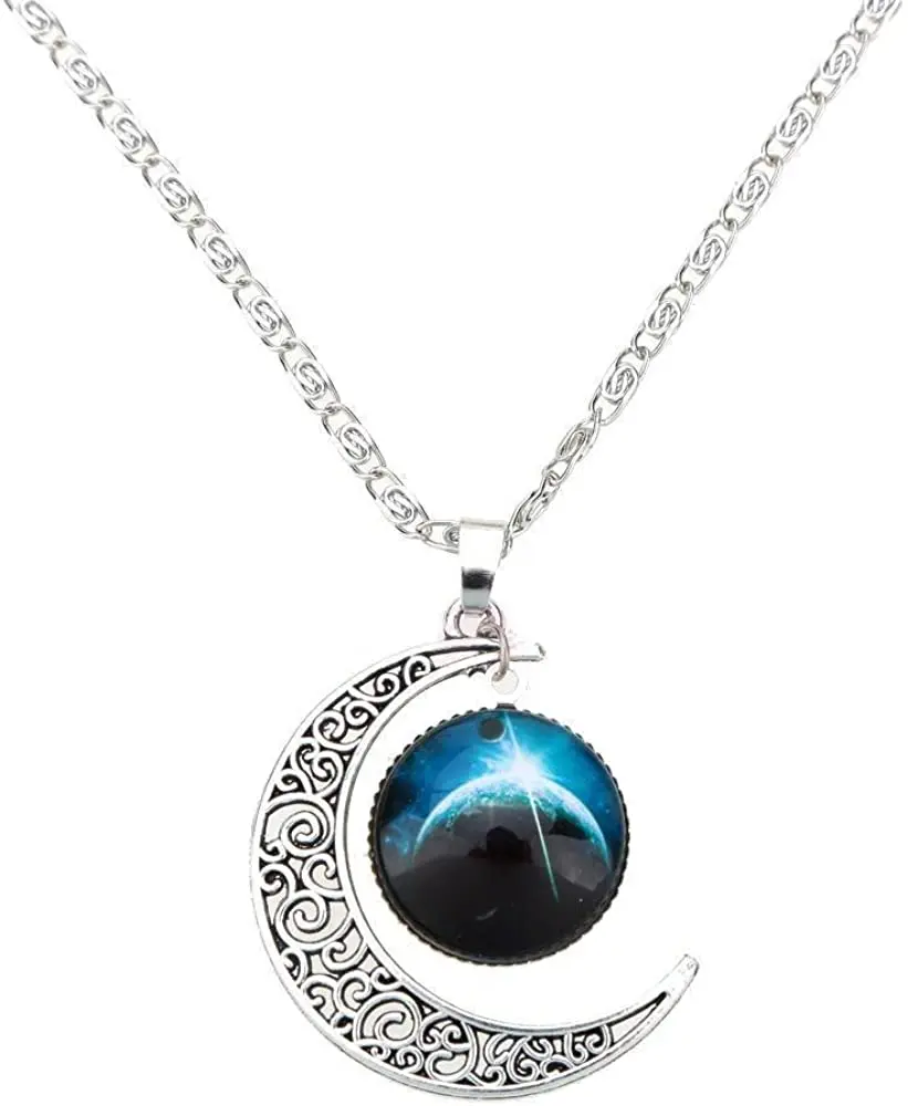 Ожерелье с подвеской космическая голубая луна цепочка синим стеклом 17 5 дюйма