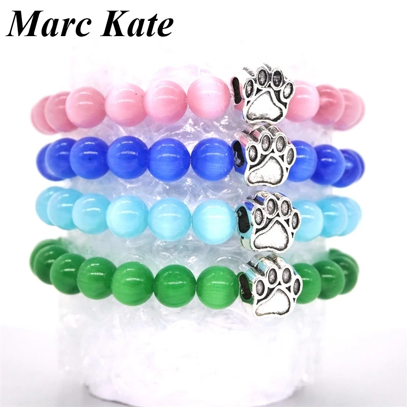 4 цвета 8 мм опал кошачий глаз камень бусы браслет любовь собака кошка с лапой