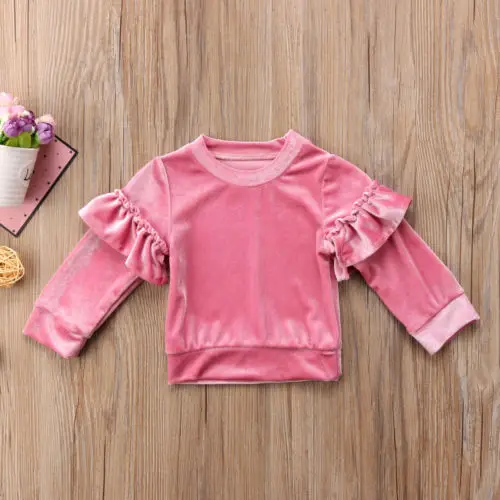 Детские Бархатные флисовые топы для маленьких девочек в наличии футболка свитер