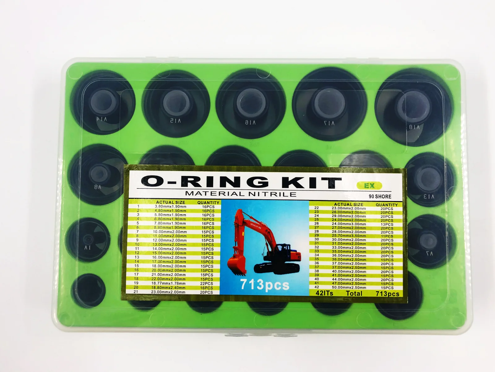 The O-ring kit is suitable for excavator of 713pcs nitrile 90 hardness Hitachi 42 sizes
