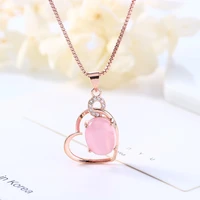 natural pink chalcedony hand carved heart shaped pendant fashion boutique jewelry female pink agate necklace gift