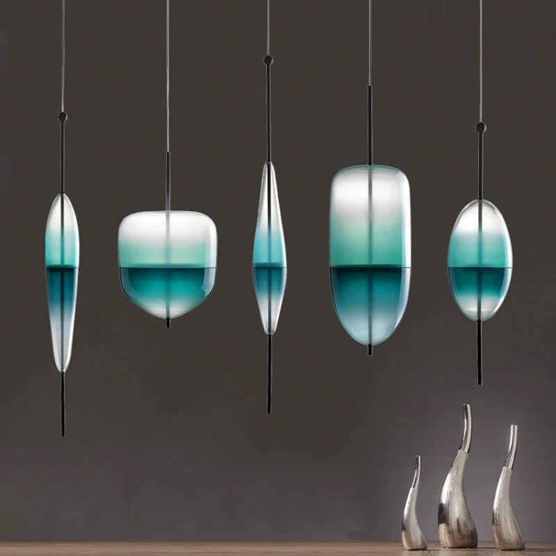

colgante de cristal azul con gradiente para Blanco Simple de arte LED de estilo moderno y creativo con forma