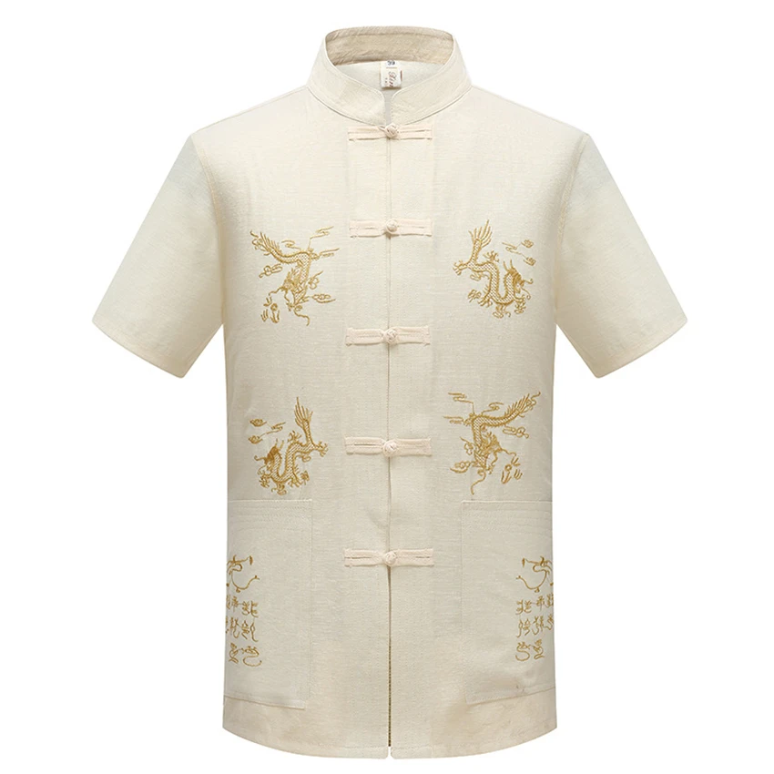 Традиционная китайская одежда для мужчин летняя блуза с коротким рукавом