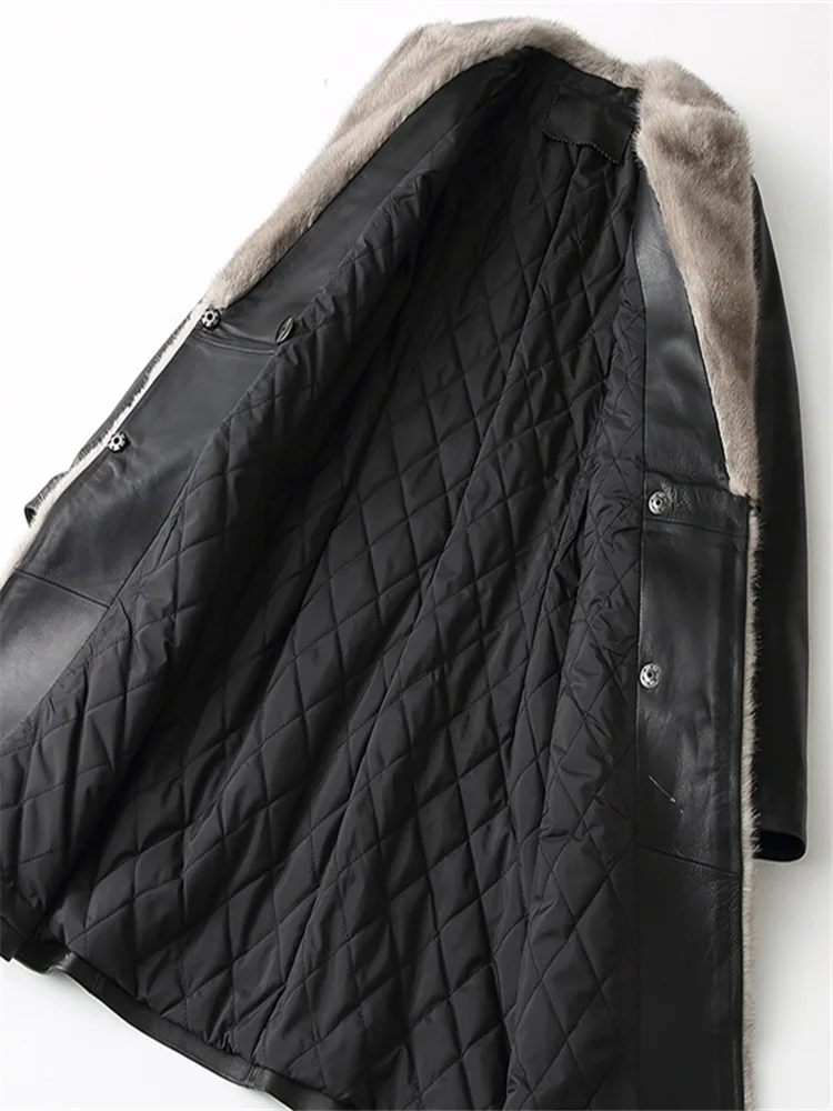 YOLANFAIRY Genuine Leather Jacket Women Sheepskin Winter Warm Mink Fur Collar Down Cotton Coat HQ18-YY1079B MF241 | Женская одежда