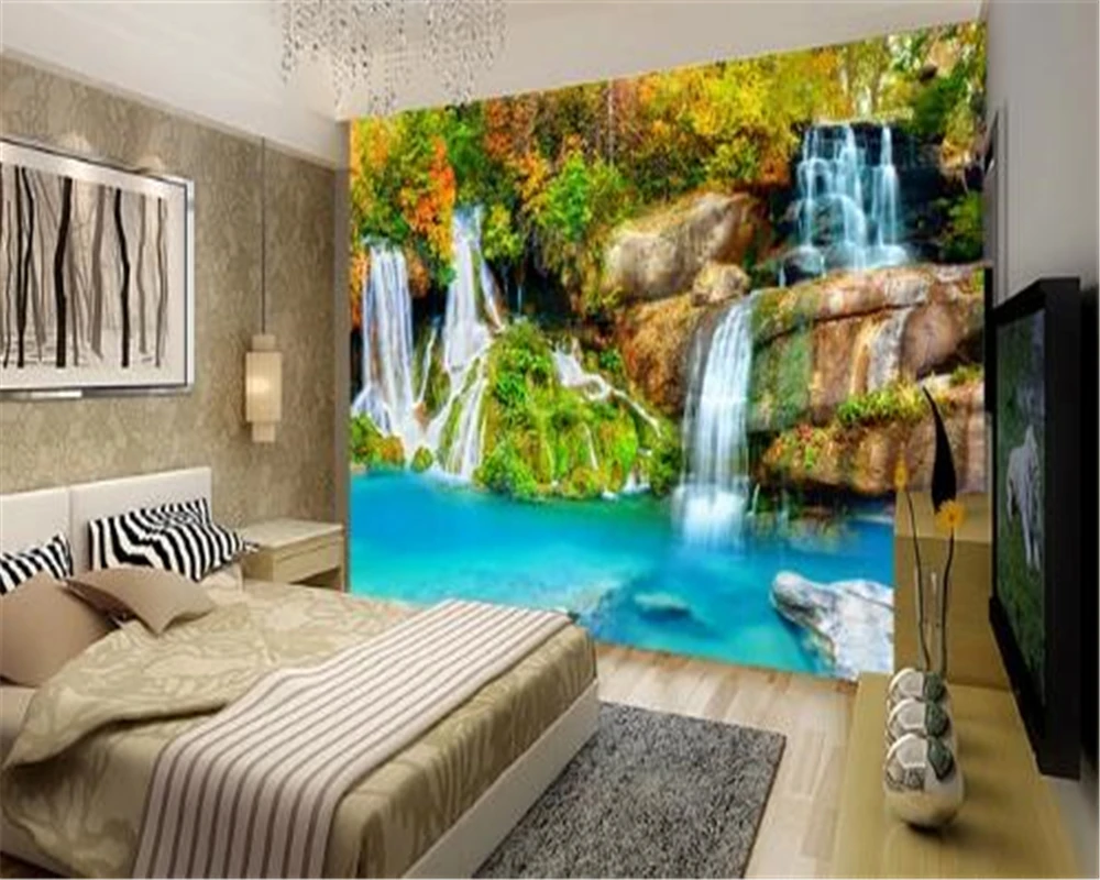 3d шелковая настенная бумага, продвижение стен, Красивый водопад, пейзаж на заказ, теплая романтическая семейная декоративная настенная бумага