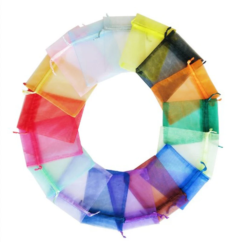 100 шт./лот органза сумка для ювелирных изделий тюль на шнурке упаковки и украшений