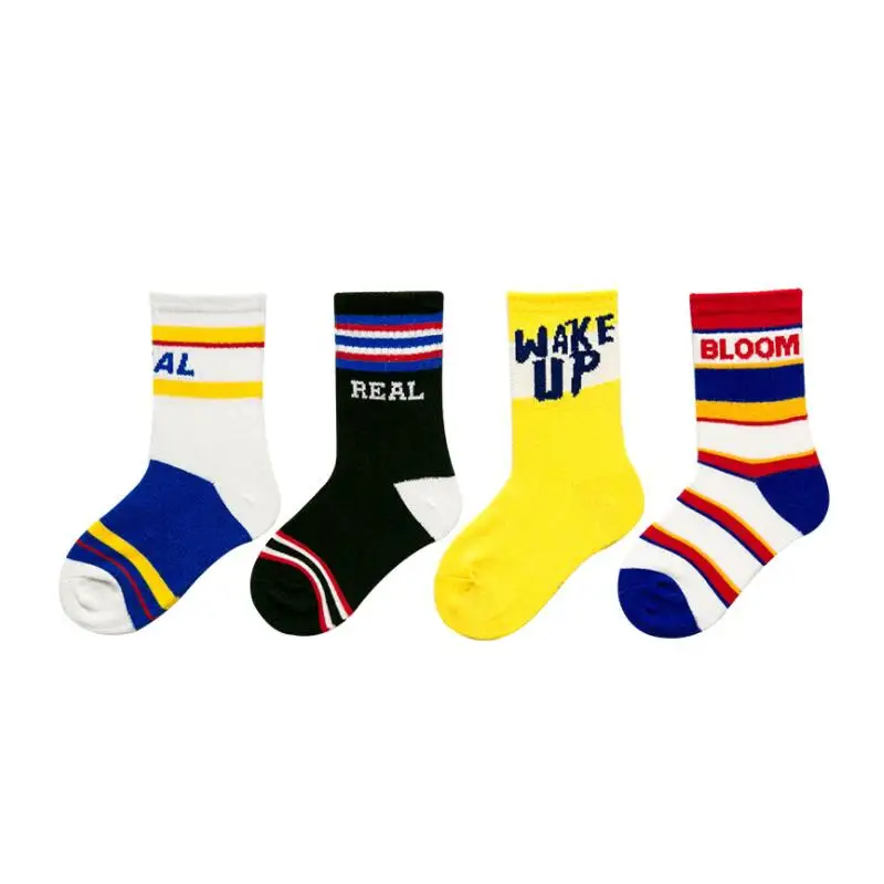 Детские хлопковые полосатые короткие носки с буквами классные спортивные до