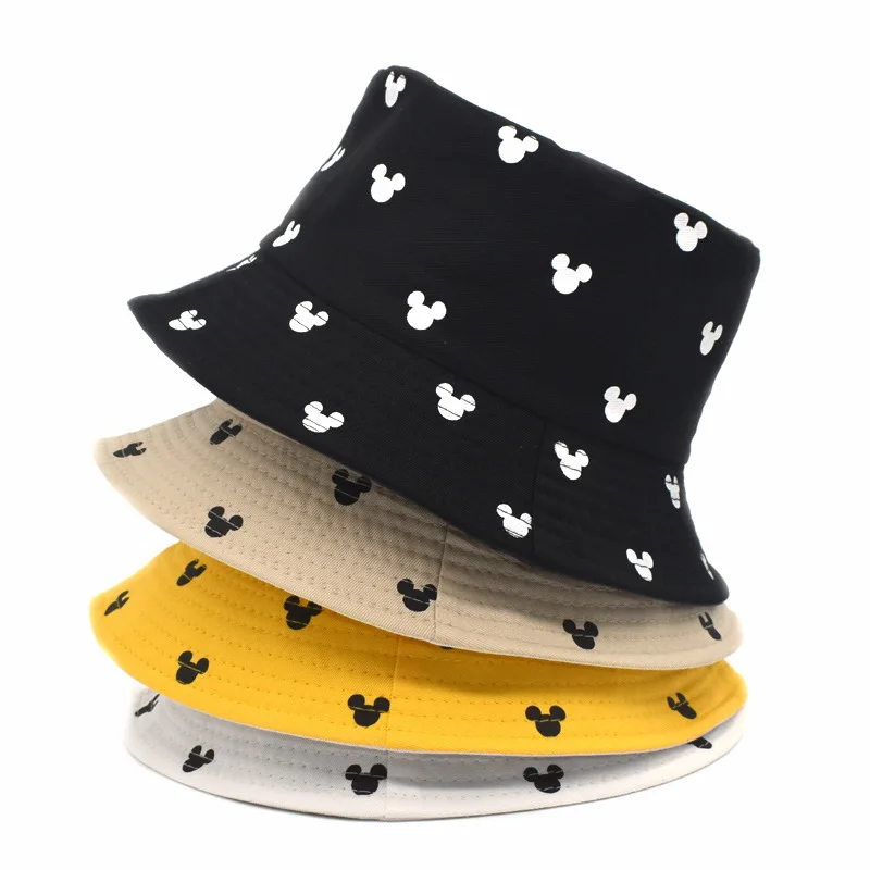 

New Cartoon Mouse Print Dot Bucket Hat For Men Fishing Cute Women Girls Summer Panama Hip Hop Cap Sun Fisherman Hats Gorras Bob