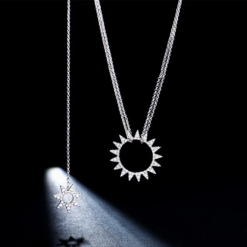 Ожерелье шестерни женское с двойным подсолнухом и фианитами подарки для женщин