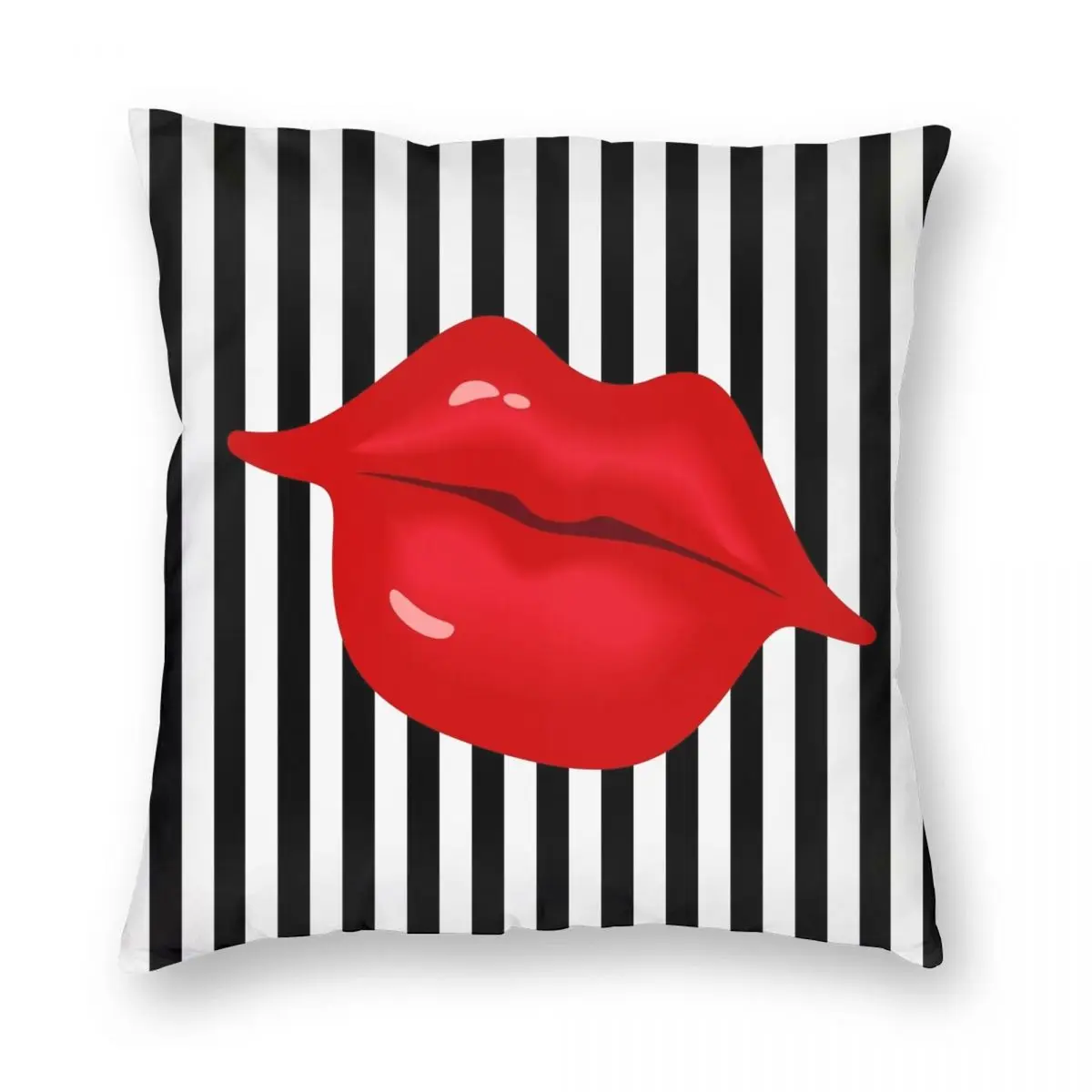 Квадратная наволочка VRS2 в полоску с красными губами полиэстеровый льняной