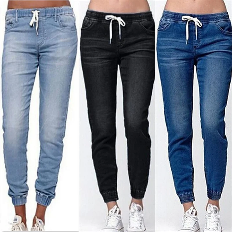 

Fashion Elastic Waist Jeans Women Pants Solid Straight Pencil Pants Denim Pants Women Trousers Women Clothing Causal Pants