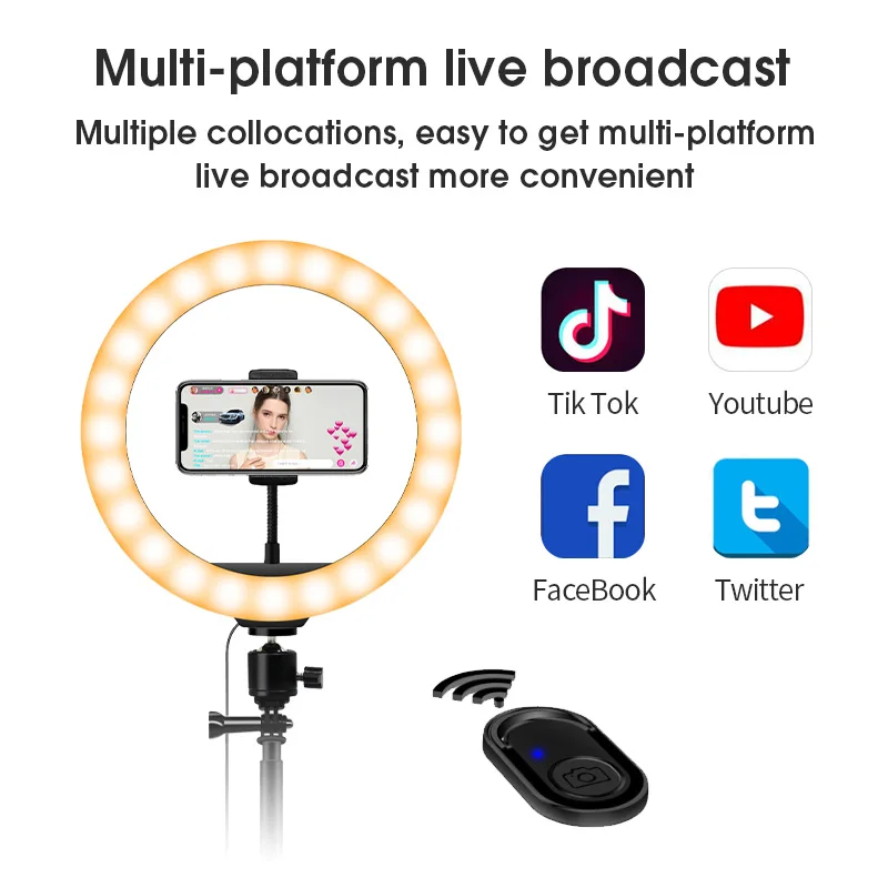 

10 inch LED Ring Light with Tripod Stand Selfie Ringlight Video Photpgraphy Lamp for Youtube Makeup Video Live Lighting Shooting