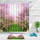 Весенний сад Душ Шторы s вишня в цвету цветок Цветущий Луг Ванна Шторы износостойкая ткань из полиэстера Ванная комната Шторы s, украшенное мозаикой из драгоценных камней, 12 крючков