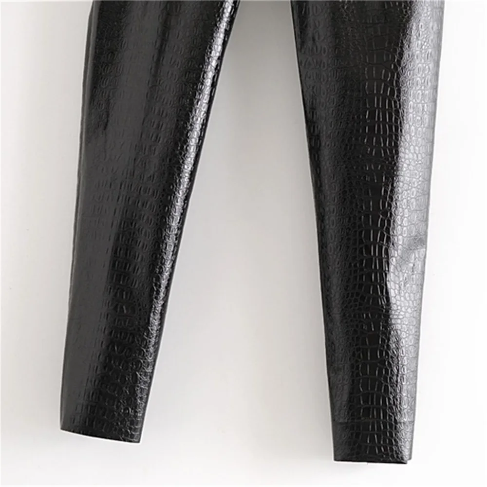 

2020 autumn women new sexy all-match crocodile pattern high waist slim slimming faux leather narrow-leg pants