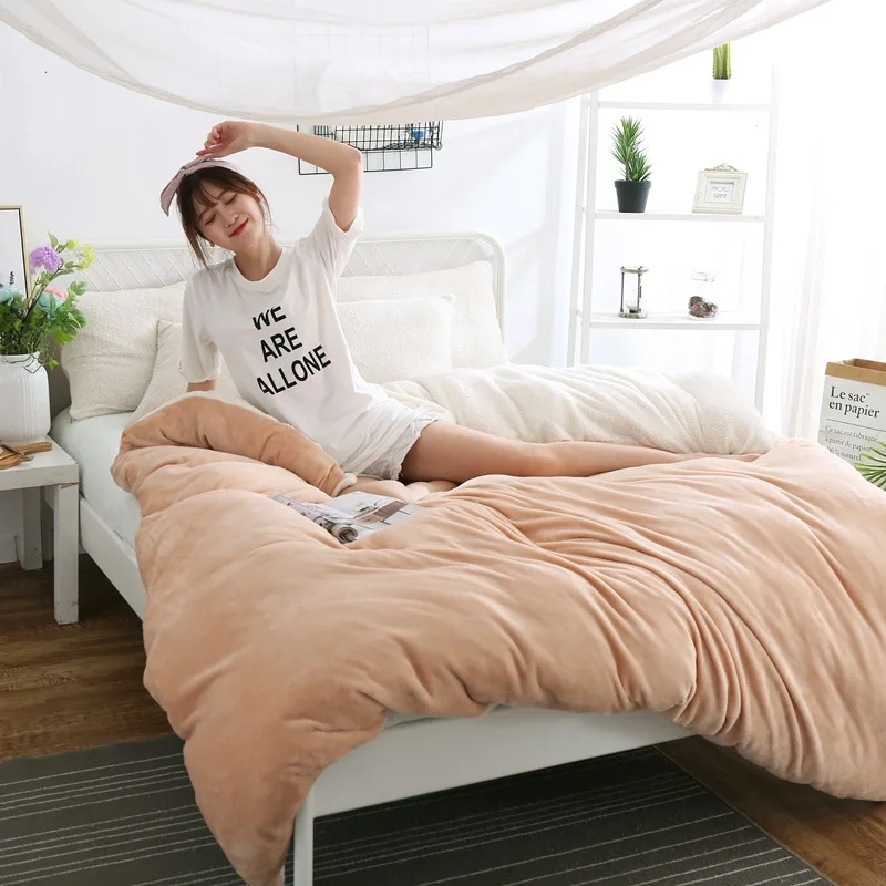 camel quilt cover AB сбоку зима пододеяльник из берберского флиса одеяла крышка ягненка матрас, домашний текстиль 1 предмет, однотонное теплое одеяло бархат покрывало - Цвет: camel quilt cover