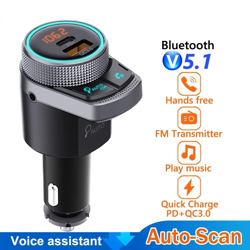 

FM Transmitter Auto Scan FM USB QC3.0 PD Type C Fast Charging Car Charger Bluetooth 5.0 Handsfree Car FM Modulator