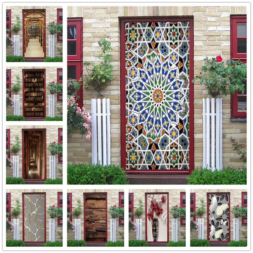 

Обои 3D дверь росписи домашний дизайн Декор для комнаты наклейки для гостиной на двери DIY ПВХ клей водонепроницаемый постер deursticker