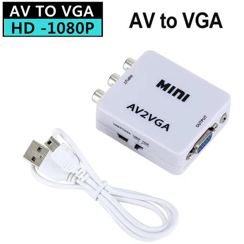 Преобразователь видео WVVMVV Mini HD RCA CVBS AV в VGA с 3,5 мм аудио адаптер AV2VGA для ПК на ТВ HD компьютер на 1080P ТВ