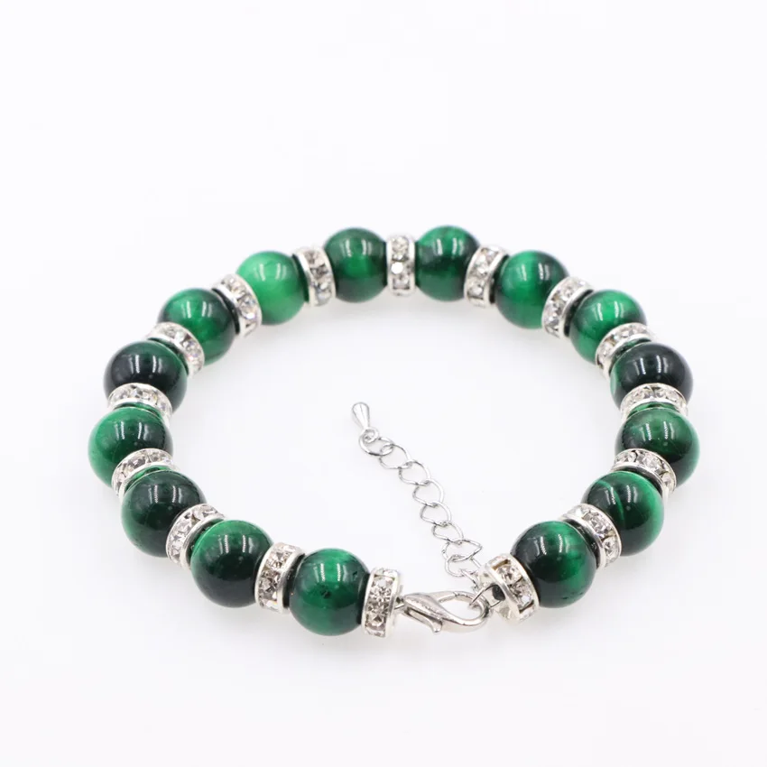 

New Statement Charms Bracelet Jewelry Women Natural Stone Tiger Eye Beads Crystal Bangles Energy Clasp Strand Bracelets 7.5"B218