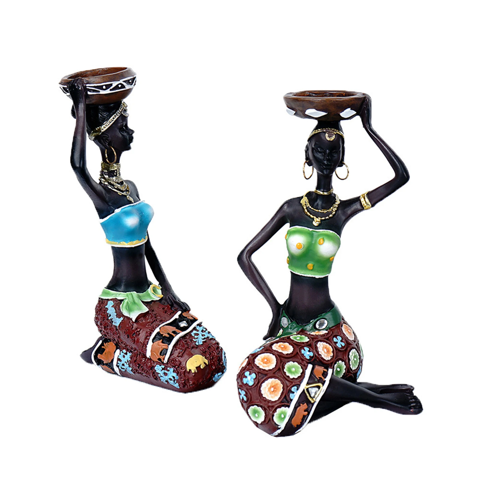 

Statue Sculpture Candleholder African Figurines 2PCS Candle Holder For Dining Room Decoration Desk Accessories Minimalist Decor