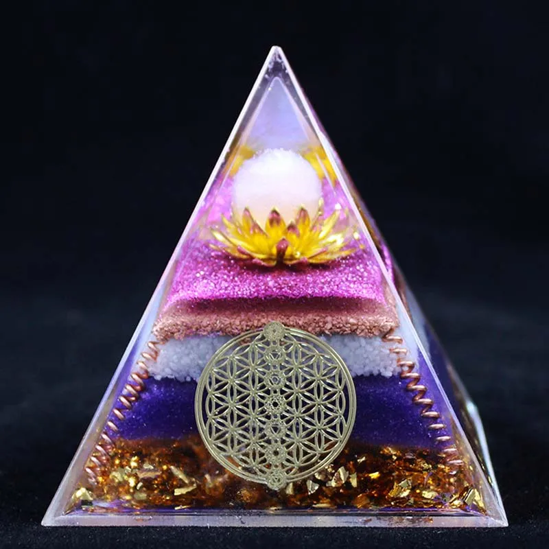 

Orgone Energy Meditation Pyramid Amethyst Crystal lotus Generator Orgonite Pyramids Reiki Healing Yoga Ornaments Fortunate