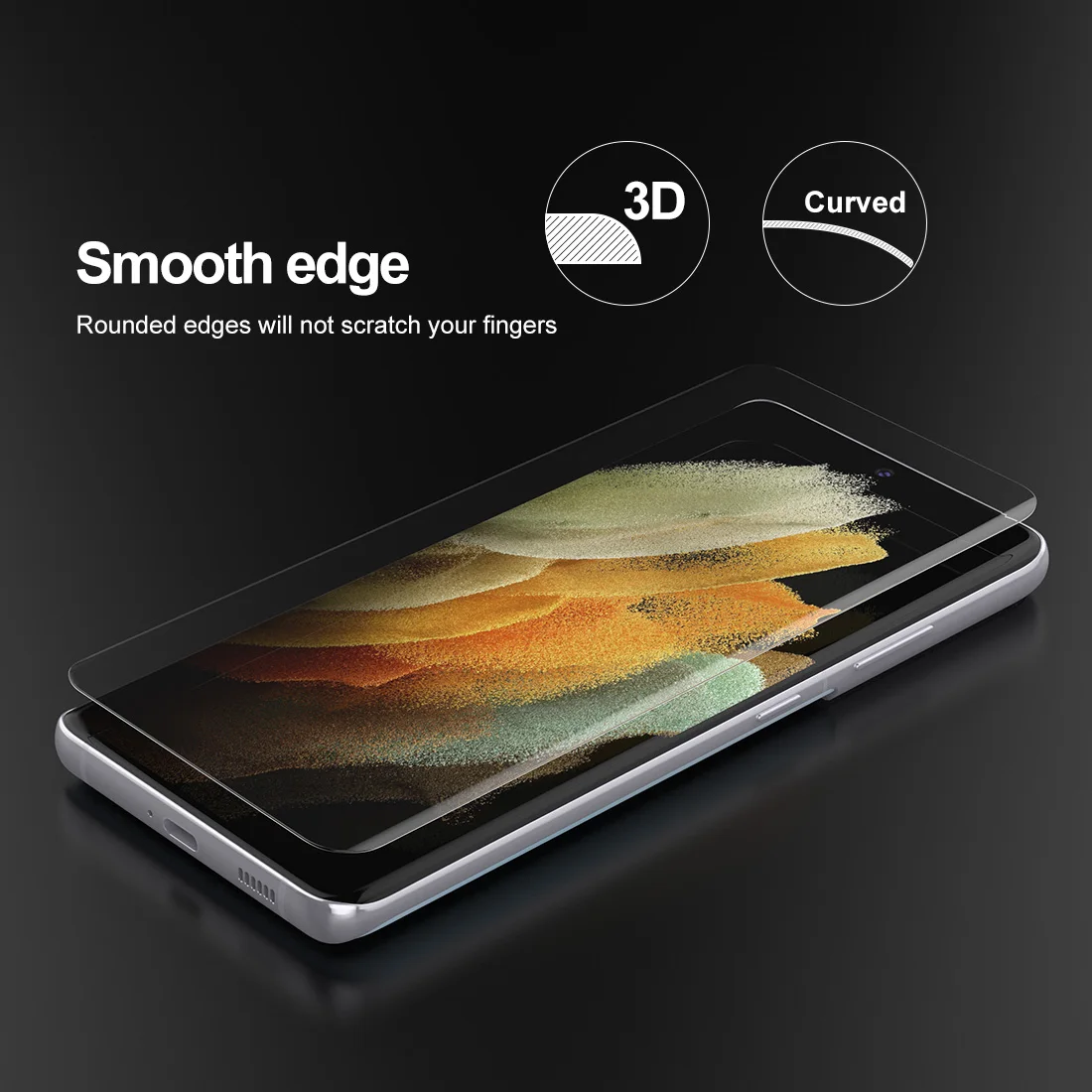 Protector de pantalla para Samsung Galaxy S21 S21 + S1Ultra 5G, cristal templado, cubierta completa, 3D, curvado, UV, reconocimiento de huella dactilar, pel&iacute;cula de desbloqueo-4