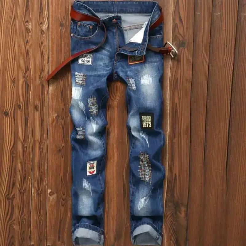 

New Men's Fashion Casual Jeans Drawstring Long Denim Pencil Pants Jogger Straight Trousers