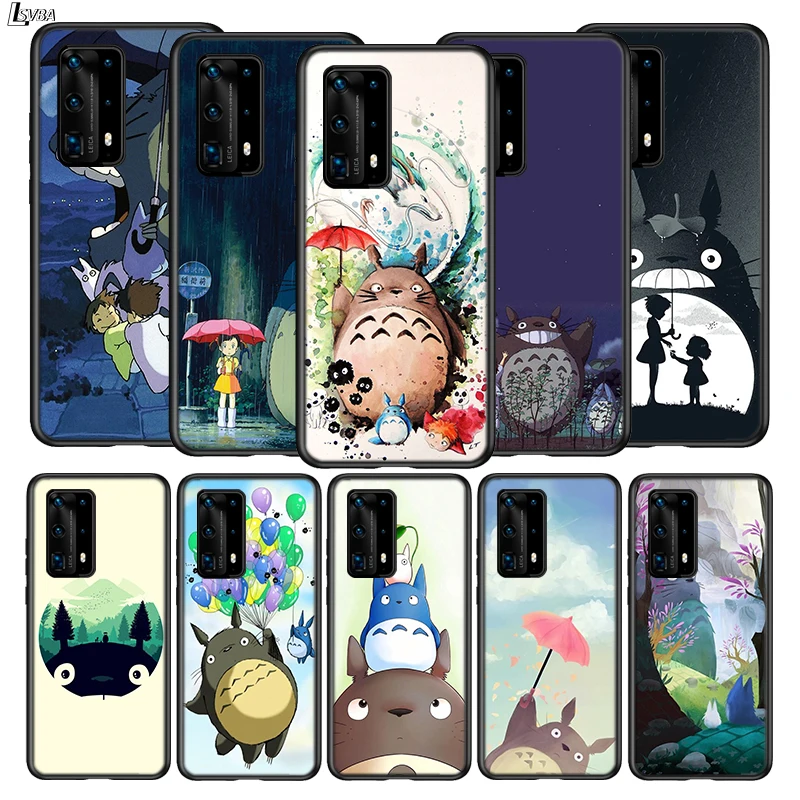 

For Huawei P40 P30 P20 Pro Lite E Plus 5G Bright Black Cover My Neighbor Totoro For Huawei P10 P9 P8 Lite Phone Case