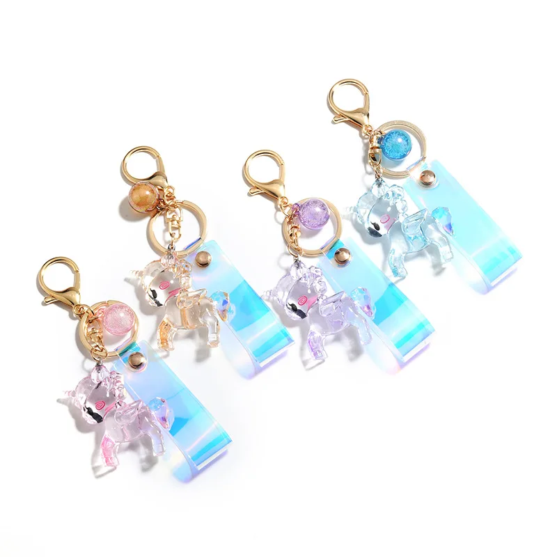 Креативный брелок с прозрачным окошком Единорог из горного хрусталя подвеской