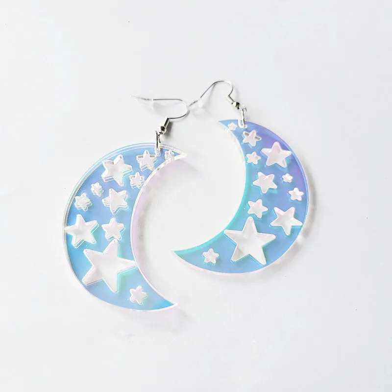 Новые акриловые ювелирные изделия иллюзорного цвета звезда луна серьги для