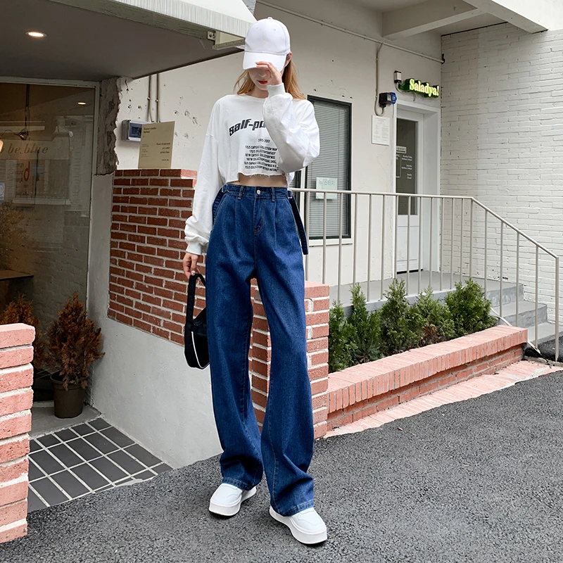 

Autumn And Winter New Large Straight Tube Women's Jeans Design Sense Of minority High Waist Loose Wide Leg Floor Pants